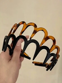 2 piezas Diademas de mujer de unicolor brillante con dientes en negro y ámbar, diseño minimalista, versátil para uso diario, casual, fiesta, viajes, maquillaje y combinación de atuendos, diadema, aro para el cabello, diadema en zigzag, accesorios para el cabello con estampado animal - Multicolor - Ver 3