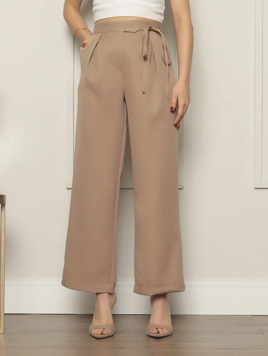 WOMEN'S RISCO TAILOR PANTS WITH BUTTON WITH TIE CUT J001 - Màu Khaki - Xem 1