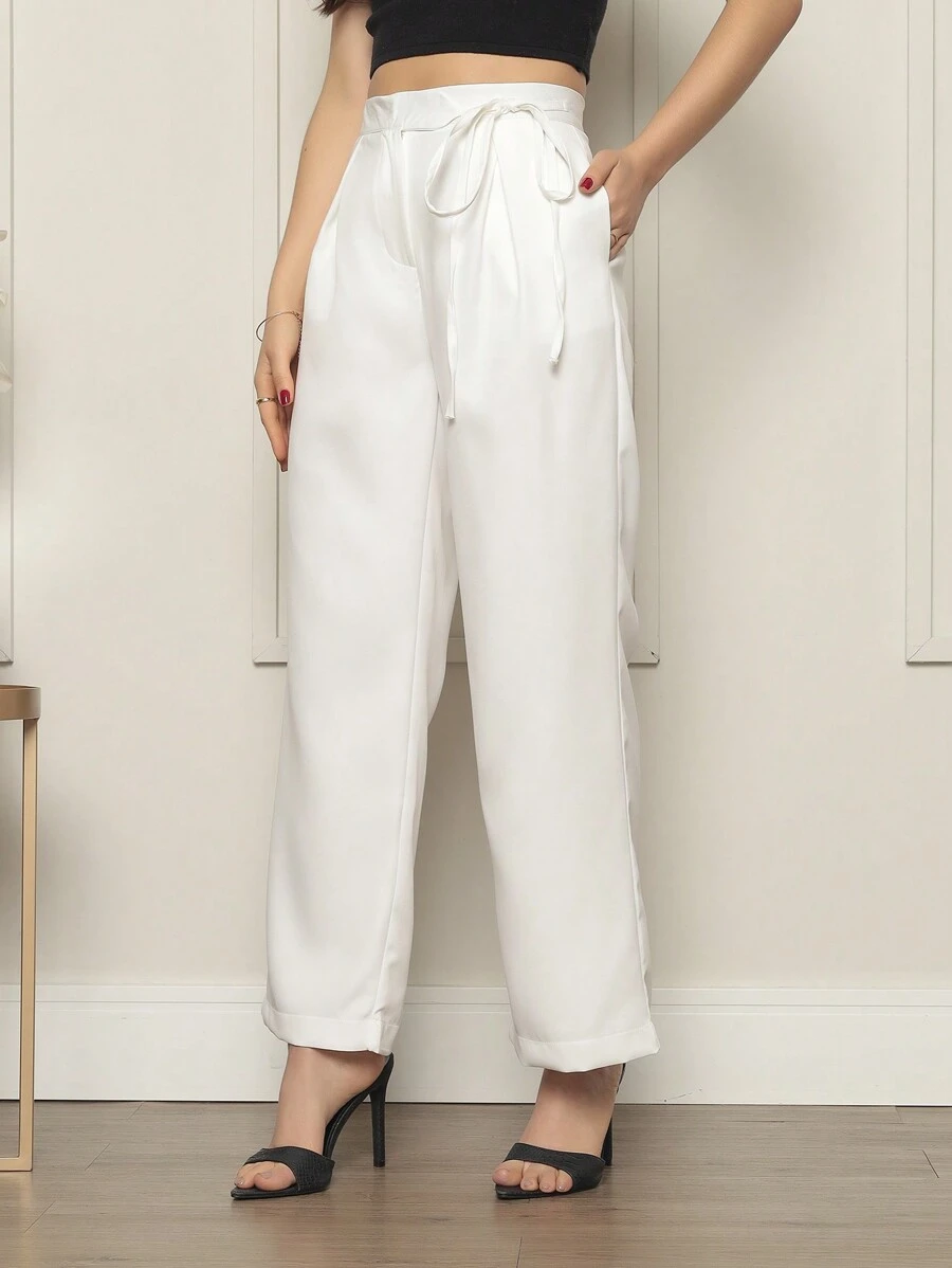 WOMEN'S RISCO TAILOR PANTS WITH BUTTON WITH TIE CUT J001 - 白色 - 查看 1