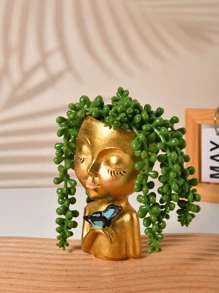 1 件装脸部花盆花盆头，花盆，室内植物花盆，带排水孔的树脂多肉植物花盆可爱女士脸部花盆 - 彩色 - 查看 10