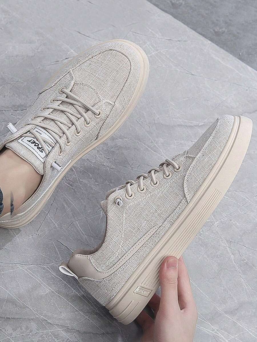 Summer Breathable Linen Shoes For Men, Fashionable & Versatile Canvas Sneakers, Thin & Casual Loafers - Beige - View 1