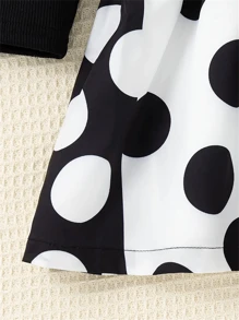 Young Girl Long Sleeve Polka Dot Belted Party Dress, Autumn/Winter