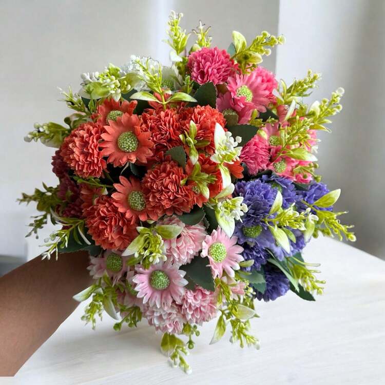 Carnation Bouquet With Artificial Daisy Decoration Arrangements - Purple - View 3