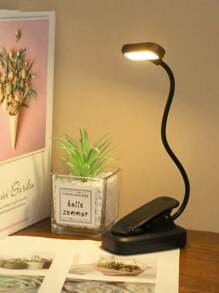 1 pieza Luz de libro portátil con batería, brazo de lámpara ajustable, adecuada para lectura nocturna, mini lámpara de escritorio flexible para iluminación de lectura y viajes al aire libre - Amarillo - Ver 8