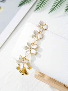 1 pieza Tobillera de aleación plateada en 18K con esmalte y flor en 3D, joyería de pie elegante con vibra de pintura al óleo vintage para mujer