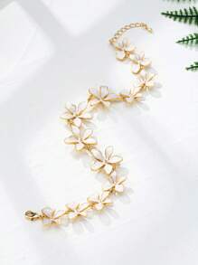 1 pieza Tobillera de aleación plateada en 18K con esmalte y flor en 3D, joyería de pie elegante con vibra de pintura al óleo vintage para mujer