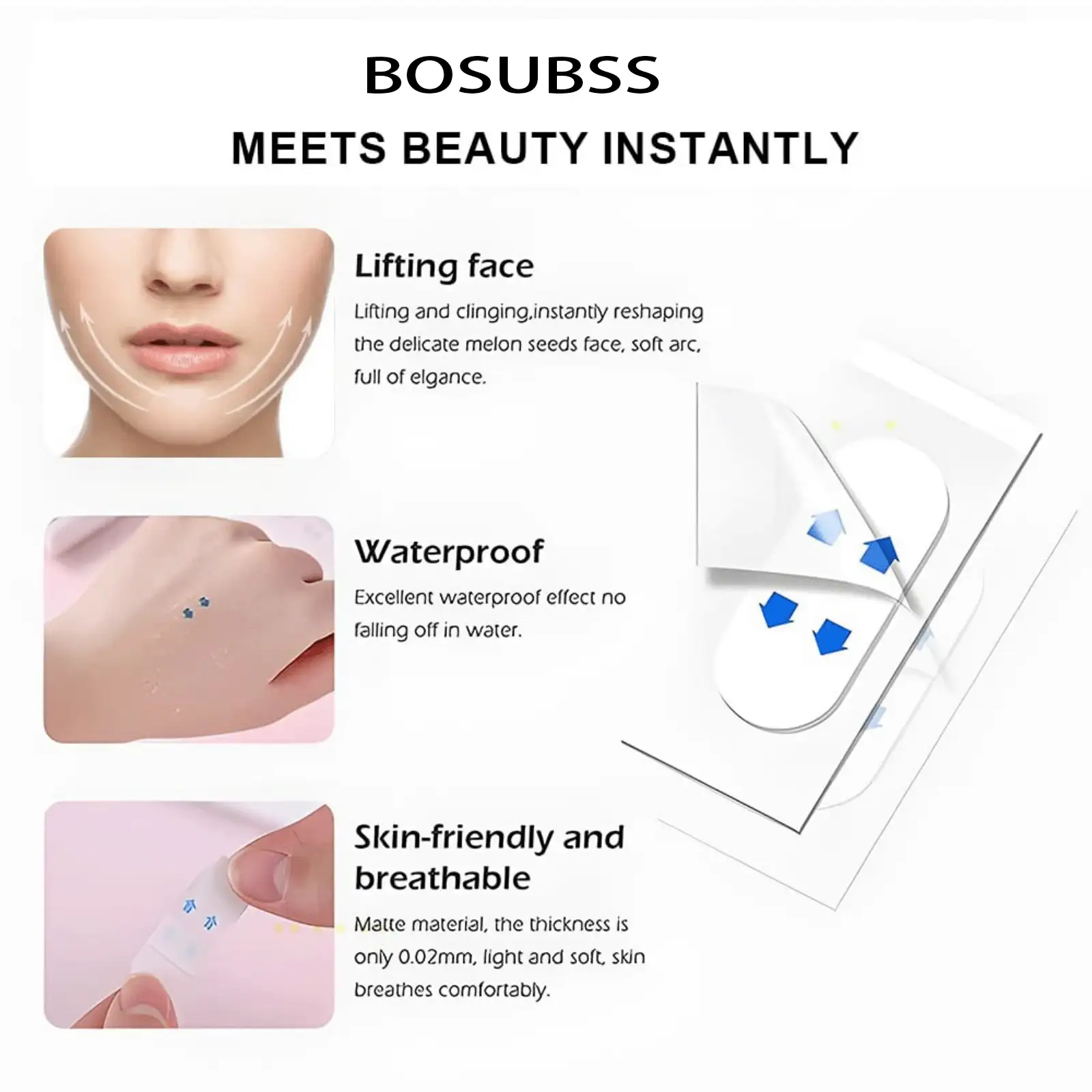 Face Lift Tape, Face Tape Lift Invisible Waterproof Face Stickers, Instant Makeup Face Lift Tool, Face Lift Stickers For Hide Wrinkles Double Chin Sagging Tighten Skin 40 Pieces - Multicolor - View 5