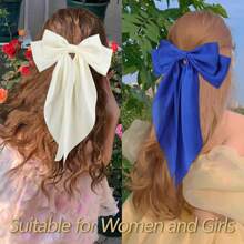 3 Pieces Of Women's Hair Bow Silky Satin Hair Clip Oversized Long Tail Hair Bow Cute Aesthetic Coquettish Hair Accessories Preppy Gift Fashion Stuff Valentine's Day Valentines Claw Clips Hair Claws Hair Barrettes - Multicolor - View 2