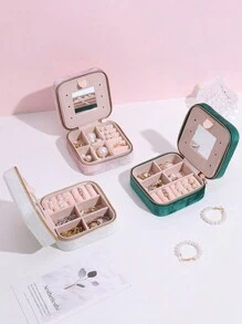 TONVIC 1件/6件裝 女款旅行便攜天鵝絨珠寶收納盒，附鏡子，項鍊戒指耳環收納盒，拉鍊方形珠寶收納盒 - 絨帶鏡子首飾盒 - 查看 6
