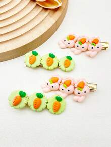2 件女士粉色兔子抱胡萝卜绿色花边胡萝卜形发夹，全新设计 - 彩色 - 查看 3