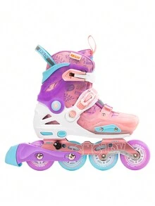 SHOLOV 1 Pair Fashion Outdoor Inline Roller Skates With Shiny PU Wheels. Soft And Comfortable Sole, Adjustable, No Laces Needed. Equipped With Rotary Tightening System And Reinforced Aluminum Alloy Frame To Prevent Ankle Sprains, Suitable For Beginners. - Pink - View 3