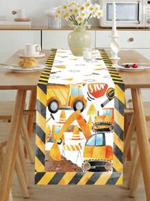 1pc 35*180cm Polyester Construction Vehicle Pattern Table Runner/Cloth/Cover, Perfect Decoration For Construction Vehicle Themed Home, Holiday, Birthday Party, Christmas - Multicolor - View 6