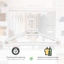 Ecommerc3 12 个装耐用而优雅的塑料衣架，适用于衣服、西装、衬衫和裤子 - 12 个坚固而优雅的塑料衣架 - 白色 - 查看 6