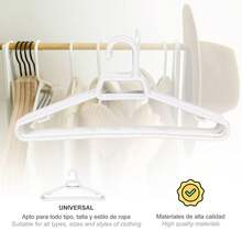 Ecommerc3 12 个装耐用而优雅的塑料衣架，适用于衣服、西装、衬衫和裤子 - 12 个坚固而优雅的塑料衣架 - 白色 - 查看 5