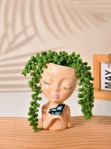 1 件装脸部花盆花盆头，花盆，室内植物花盆，带排水孔的树脂多肉植物花盆可爱女士脸部花盆 - 彩色 - 查看 13