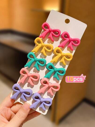 10 件彩色蝴蝶结发夹，女孩可爱发饰