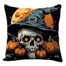 4pcs Halloween Pillowcase Home Sofa Cushion Square Ghost Party Decoration Pillowcase Single Sided No Pillow Core - Black - View 3
