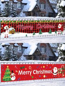 1 件 40*200 厘米圣诞快乐圣诞老人圣诞树雪人麋鹿图案横幅，户外圣诞横幅装饰，圣诞节室内外悬挂装饰圣诞节假期派对装饰用品 - 彩色 - 查看 1