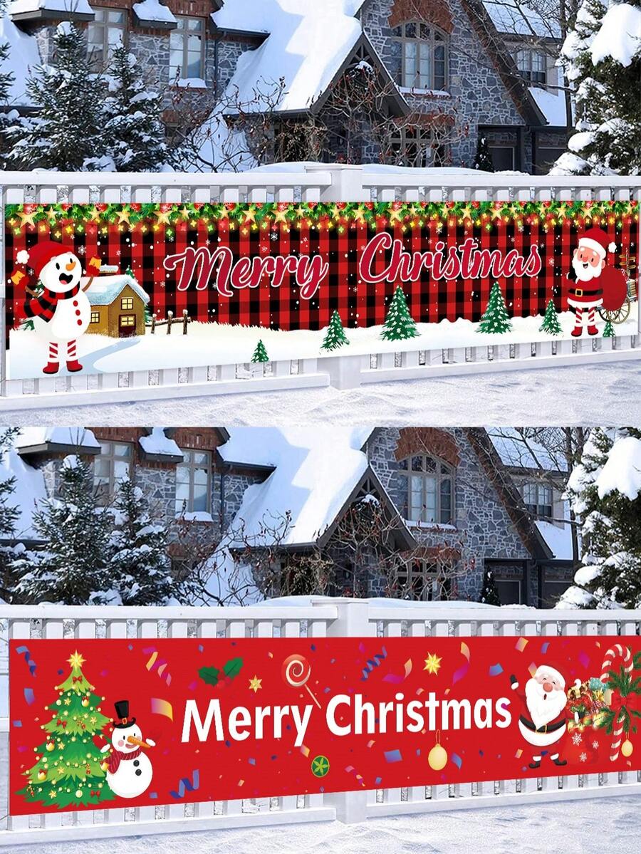 1 件 40*200 厘米圣诞快乐圣诞老人圣诞树雪人麋鹿图案横幅，户外圣诞横幅装饰，圣诞节室内外悬挂装饰圣诞节假期派对装饰用品 - 彩色 - 查看 1