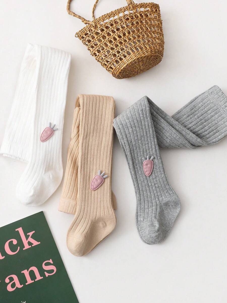 3 buah Legging Anak-anak dengan Motif Garis Vertikal dan Aplikasi Wortel - MultiWarna - View 1