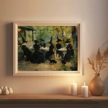 1pc Witch Cafe Poster, Witchy Impressionist Print, Halloween Witches And Black Cats Wall Art, Posters For Living Room, Bed Room, Modern Canvas Posters For Room, Room Decoration Stuff, Home Decor ,Room Decor Aesthetic, Western Decor, Bathroom Kitchen Office Decor Halloween Decor Fall Decor
