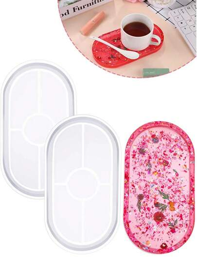 1 件/3 件/6 件 DIY 水晶环氧树脂杯垫模具镜面椭圆形盘子储物托盘硅胶模具