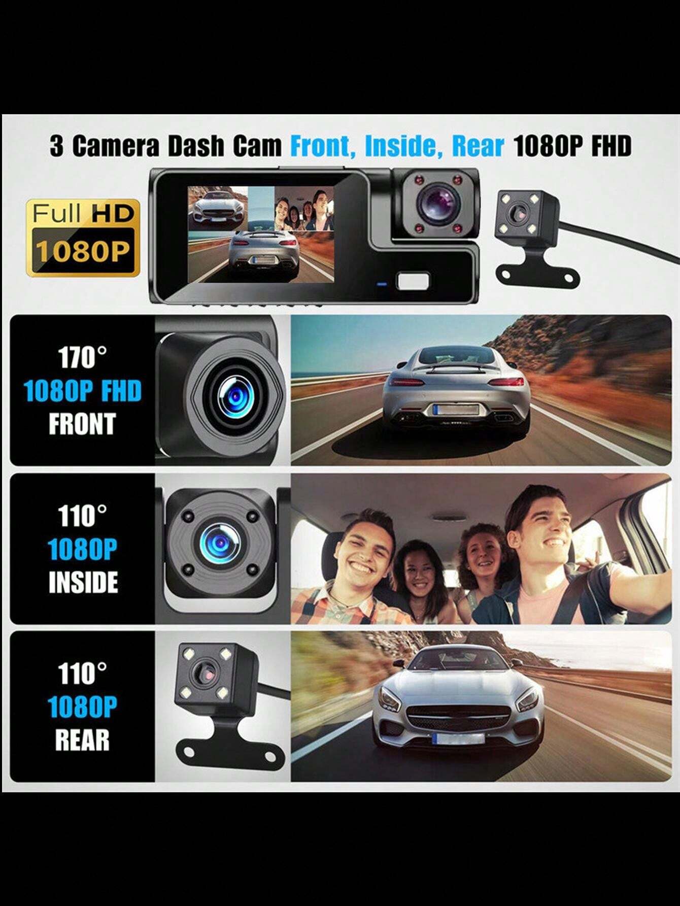 Caméra Voiture 4 Canaux Caméra Embarquée 4 Canaux 360° - Vision Nocturne + App + Stationnement 24h Dashcam 360