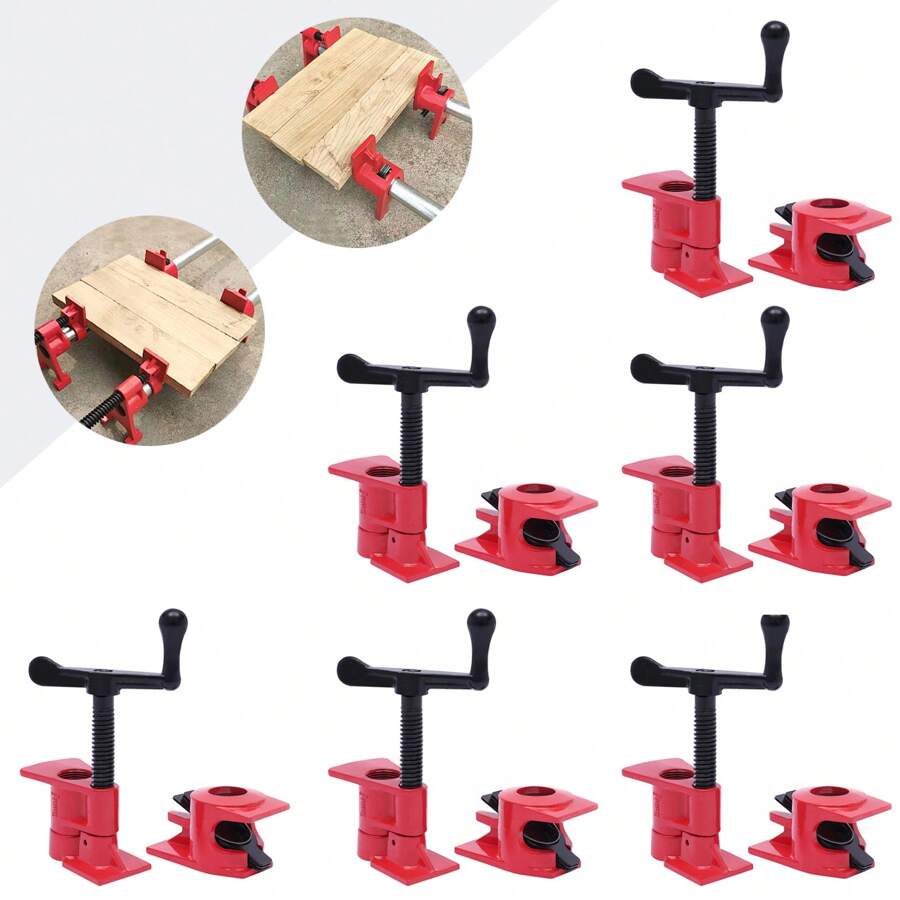 6pcs Pipe Screw Clamps, 3/4 Inch Pipe Clamps For Craft Repair DIY Woodworking Screw Clamp - Red - View 1