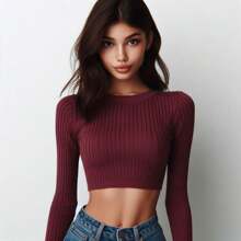 Women T-Shirts - 酒紅色 - 查看 1