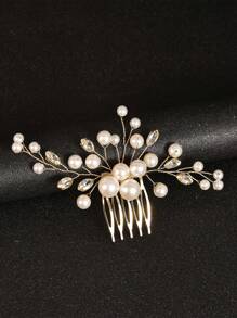 1件精美手工珍珠水钻发梳，女士新娘婚礼派对配饰，情人节配饰