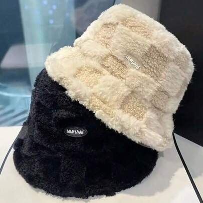 1pc Unisex Winter Bucket Hat Packable Fluffy Fur Casual Warm Bucket Hats
