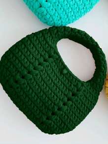 Stylish Crochet Bag With Top Handle And Crossbody Strap - Màu xanh lá cây đậm - Xem 1