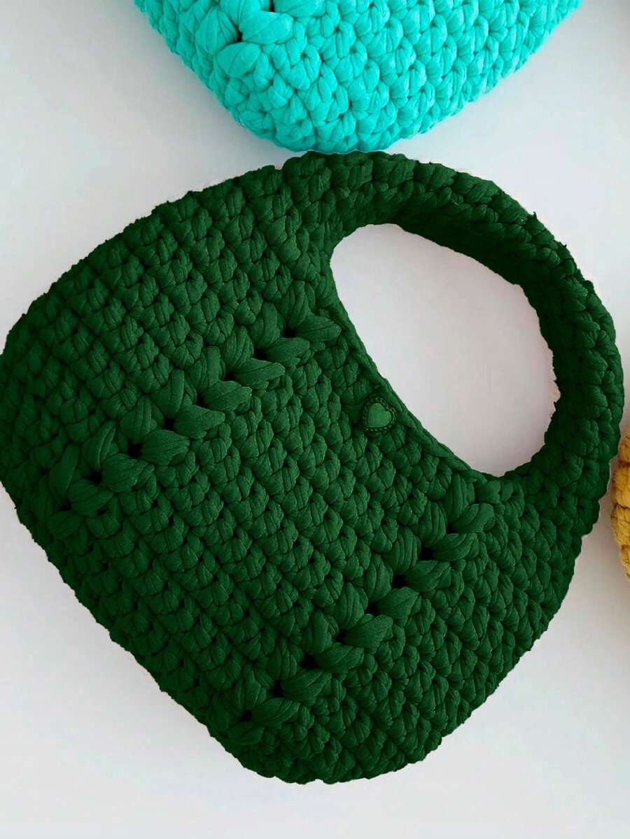 Stylish Crochet Bag With Top Handle And Crossbody Strap - Màu xanh lá cây đậm - Xem 1