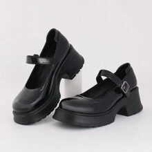 Women's Mary Janes Platform Chunky Block Heels Work Wedding Pumps Ankle Strap Y2k Halloween Gothic Lolita Oxfords Classic Comfortable School Supplies Back To School Uniform Dress Shoes - 黑色 - 查看 4