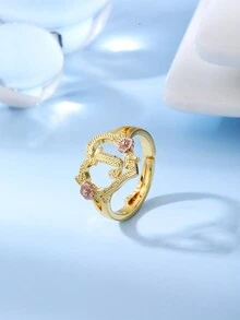 时尚奢华甜美田园风心形蕾丝镂空玫瑰双色26字母A-Z姓氏戒指，迷人装饰首饰 - 戒指 - 查看 30