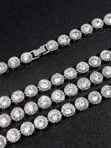 kuuioe 1pc Hiphop Round Rhinestone Fashionable Sparkling Unisex Chain Necklace, Party & Daily Wear Necklace & Bracelet