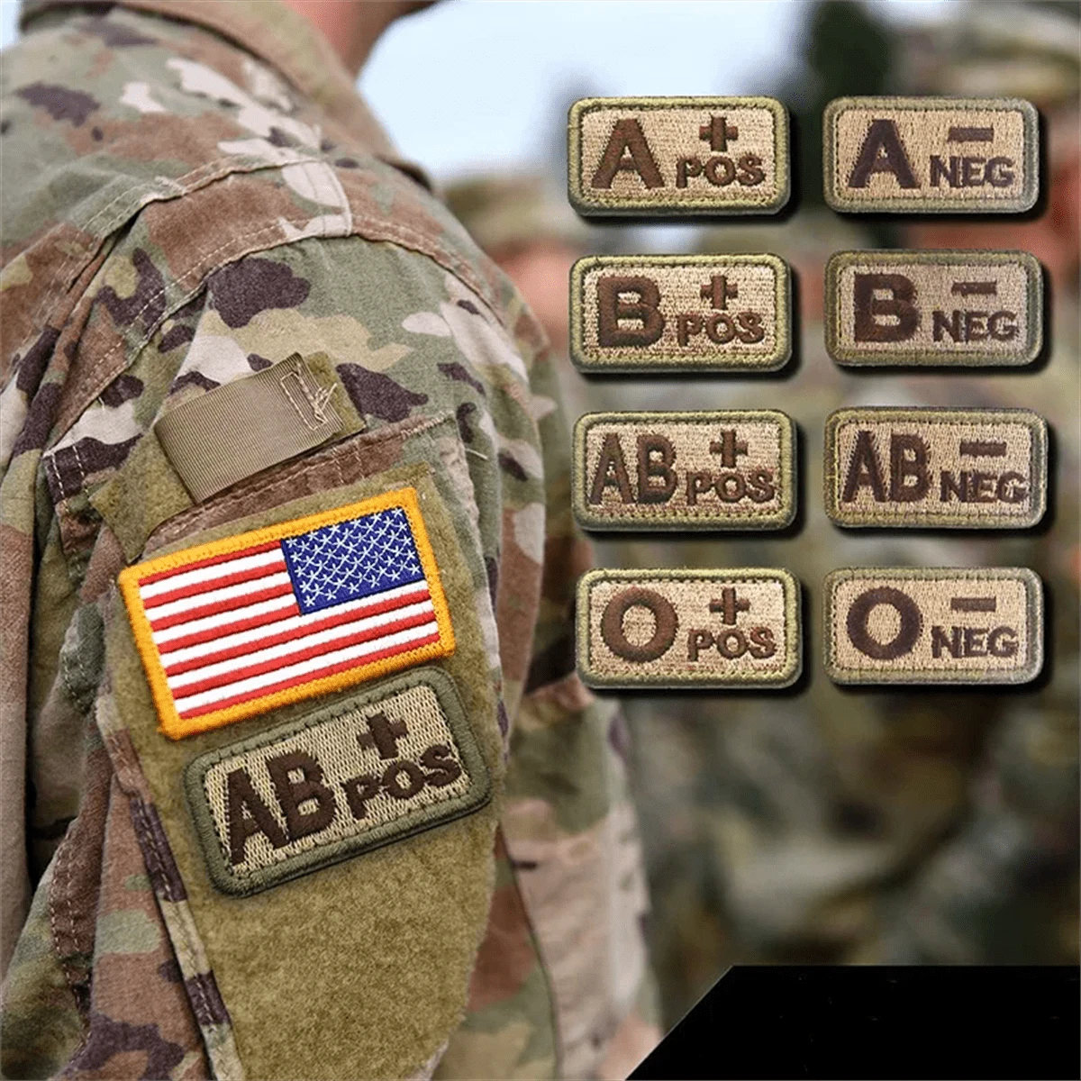 A B AB O NEG POS Tactical Military Morale Applique Hook And Loop Uniform Sticker Cloth Badge