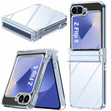 1Pc Glitter Phone Case With Hinge Protection Shockproof Rugged Sparkle Bling Cute Protective Cover Compatibility With Samsung Galaxy Z Flip 6 2024 - Clear - View 1