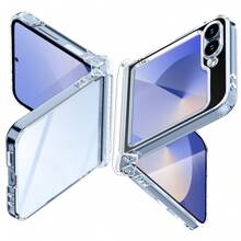1Pc Glitter Phone Case With Hinge Protection Shockproof Rugged Sparkle Bling Cute Protective Cover Compatibility With Samsung Galaxy Z Flip 6 2024 - Clear - View 2