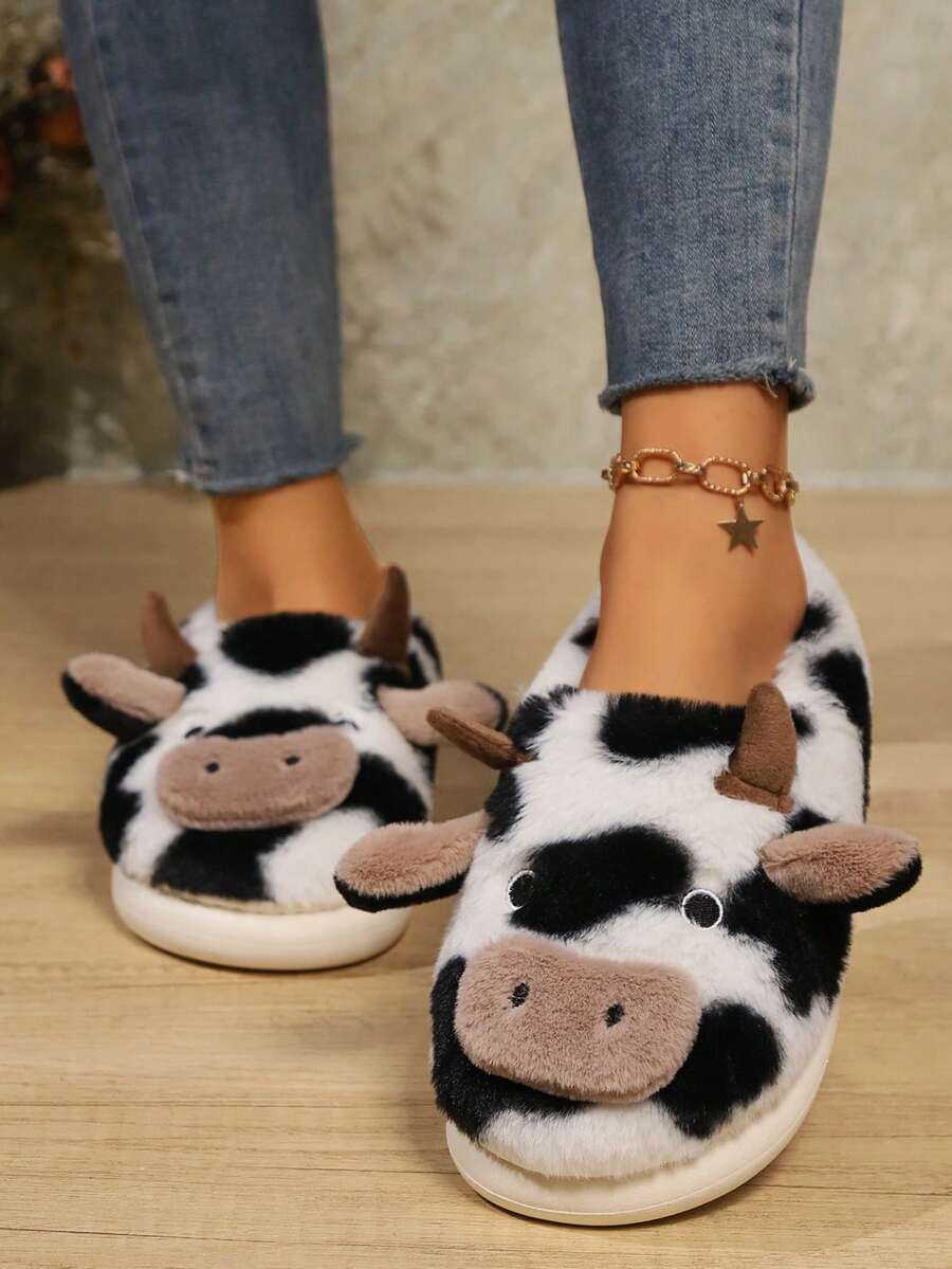 Dép đi trong nhà bằng vải lông cừu ấm áp trong nhà dành cho nữ, mùa đông - Đen và trắng - Xem 1