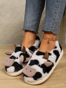 Dép đi trong nhà bằng vải lông cừu ấm áp trong nhà dành cho nữ, mùa đông - Đen và trắng - Xem 4