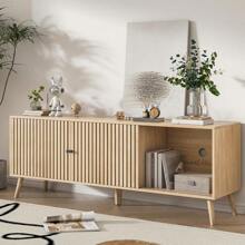 Modern Mid Century TV Stand  For 55/65/70 Inch TV, Entertainment Center With Storage Cabinet And Open Shelves, TV Console Table With Fluted Panel Sliding Door, Suitable For Living Room, Bedroom - 木頭 - 查看 3