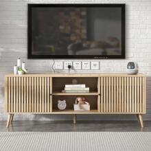 Modern Mid Century TV Stand  For 55/65/70 Inch TV, Entertainment Center With Storage Cabinet And Open Shelves, TV Console Table With Fluted Panel Sliding Door, Suitable For Living Room, Bedroom - 木頭 - 查看 6