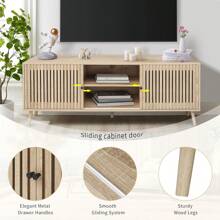 Modern Mid Century TV Stand  For 55/65/70 Inch TV, Entertainment Center With Storage Cabinet And Open Shelves, TV Console Table With Fluted Panel Sliding Door, Suitable For Living Room, Bedroom - 木頭 - 查看 9