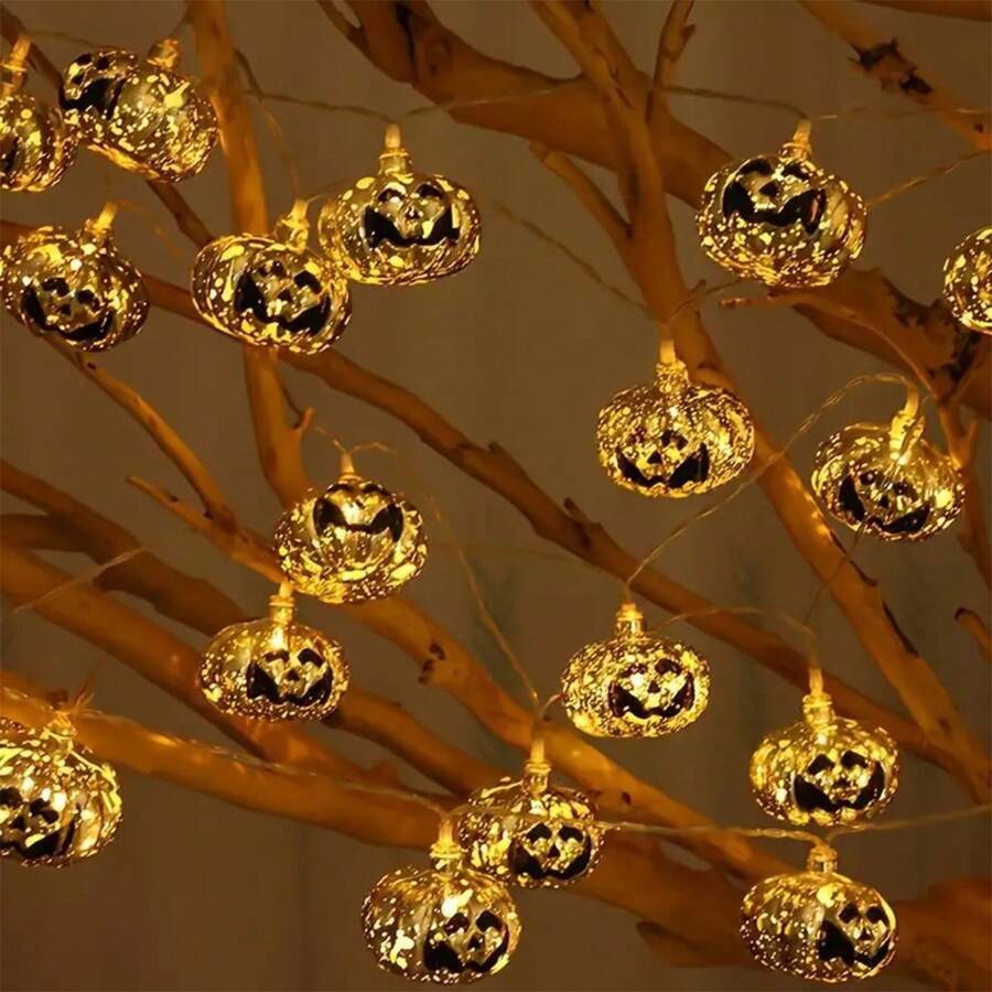 1 件万圣节南瓜灯串，电池供电（不含电池）塑料材料用于节日装饰万圣节装饰房间装饰万圣节花园装饰礼物仙女节日装饰节日装饰 - 彩色 - 查看 1