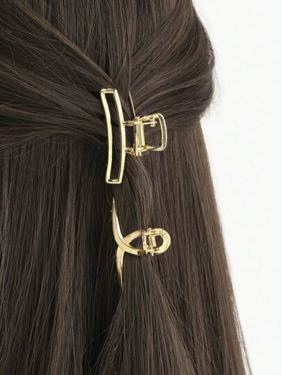 2 piezas Pinzas pequeñas de metal dorado con diseño de cruz hueca, accesorios para el cabello metálicos dorados en forma de garra para mujeres, adecuados para looks casuales, de fiesta en otoño/invierno y elegantes para vacaciones de verano en la playa