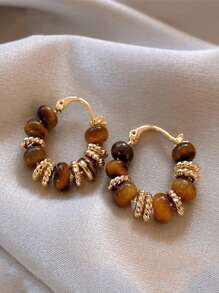 1 paire de boucles d'oreilles de haute qualité en pierre d'œil de tigre rétro