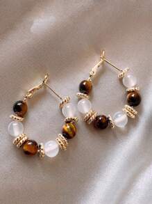 1 paire de boucles d'oreilles de haute qualité en pierre d'œil de tigre rétro