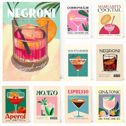 1 件经典鸡尾酒 Negroni Mojito 酒吧调酒师海报印刷墙面艺术画帆布画客厅卧室家居装饰礼物可选画框