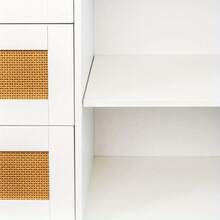 Cabinet With Rattan Door And 3 Drawers, Floor Cabinet With Storage, Buffet Cabinet For Living Room, Dining Room, Entryway - 白色 - 查看 7
